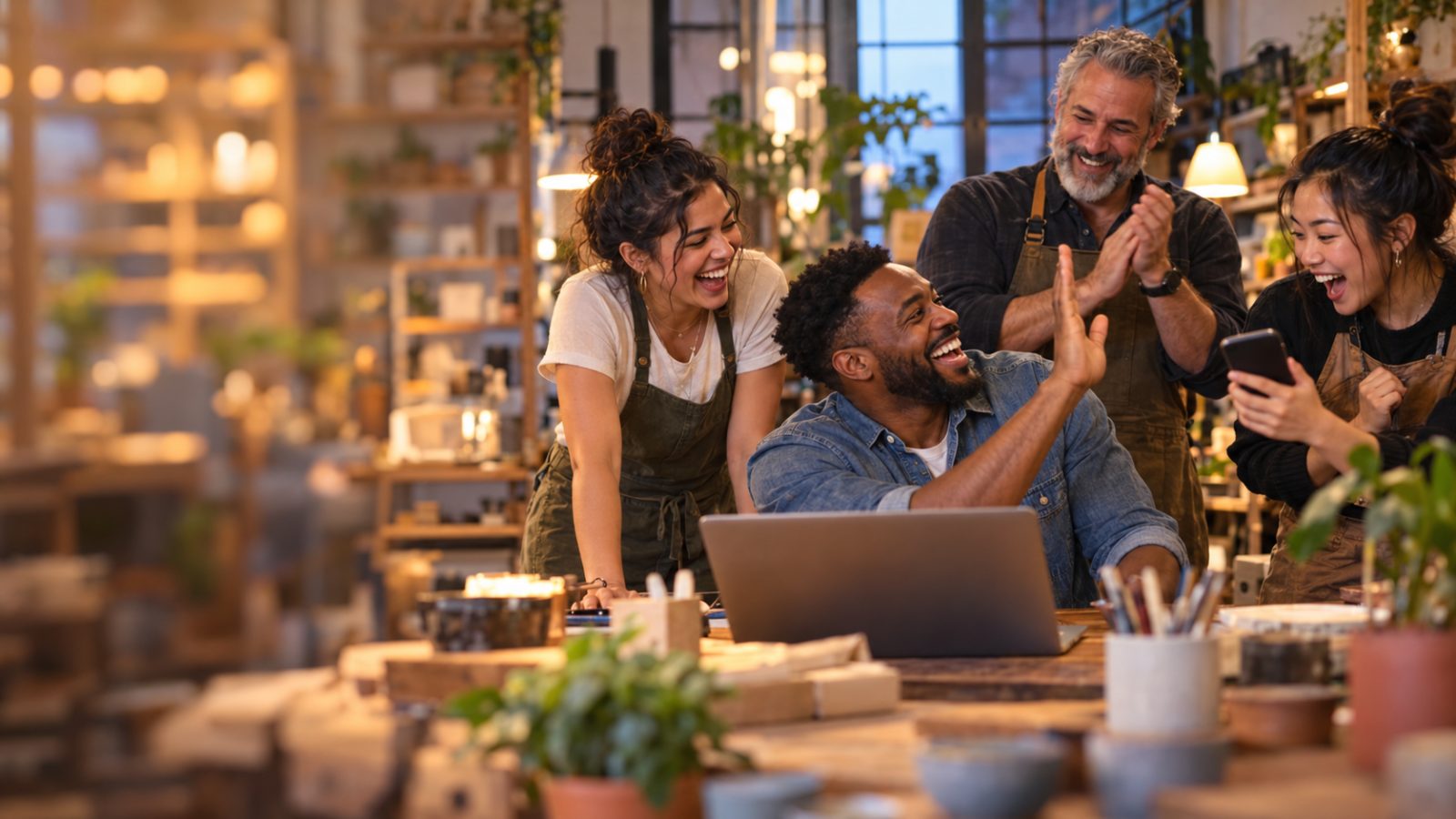 A small business owner sends his ad out and his team reacts as people respond